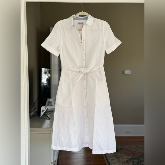 NWT Vineyard Vines Sz 2 White Tie-Front Midi Linen Shirt Dress with pockets - Picture 2 of 8